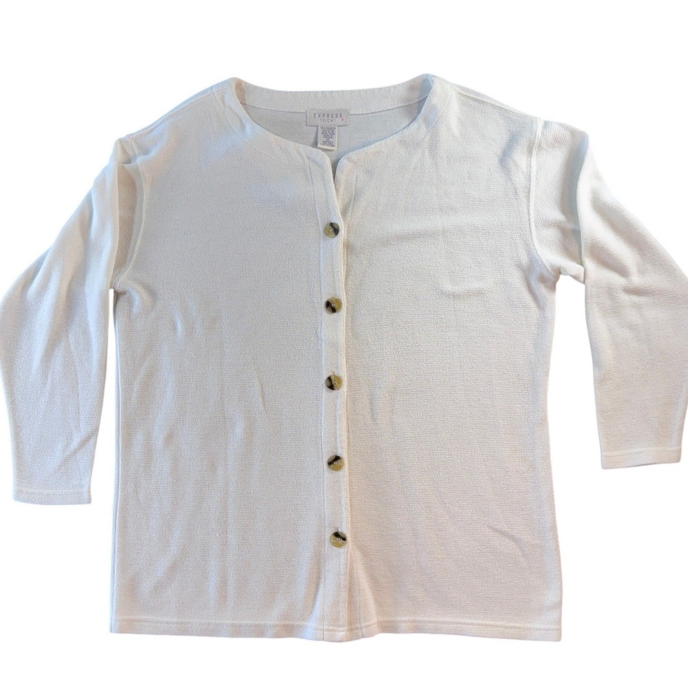 Vintage Express Tricot Off White Cream Button Up Cardigan‎ Sweater Womens Medium